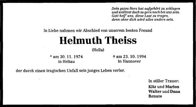 Theiss Helmuth 1974-1994 Todesanzeige